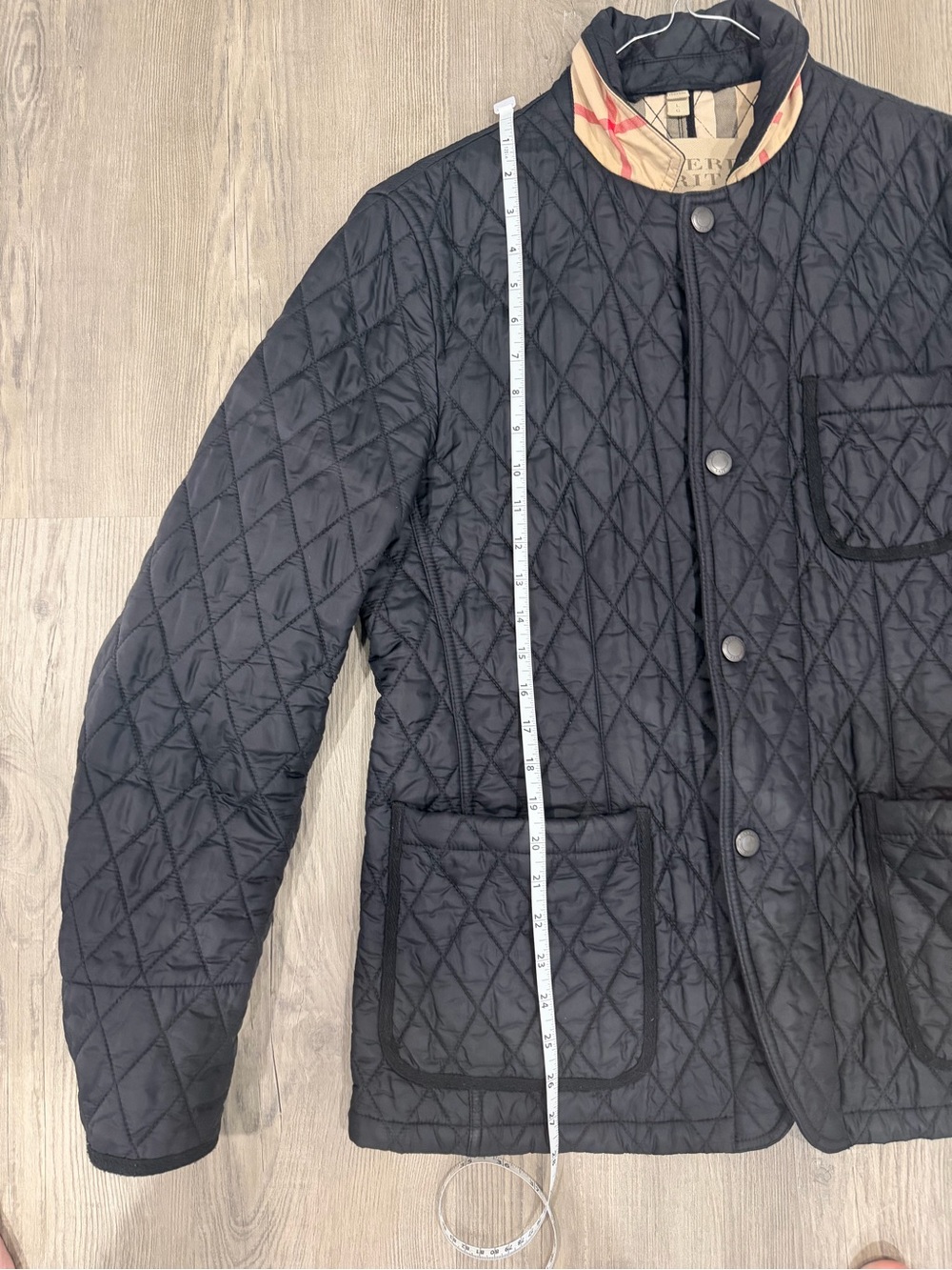 Men's Quilted Black Jacket with Plaid Trim